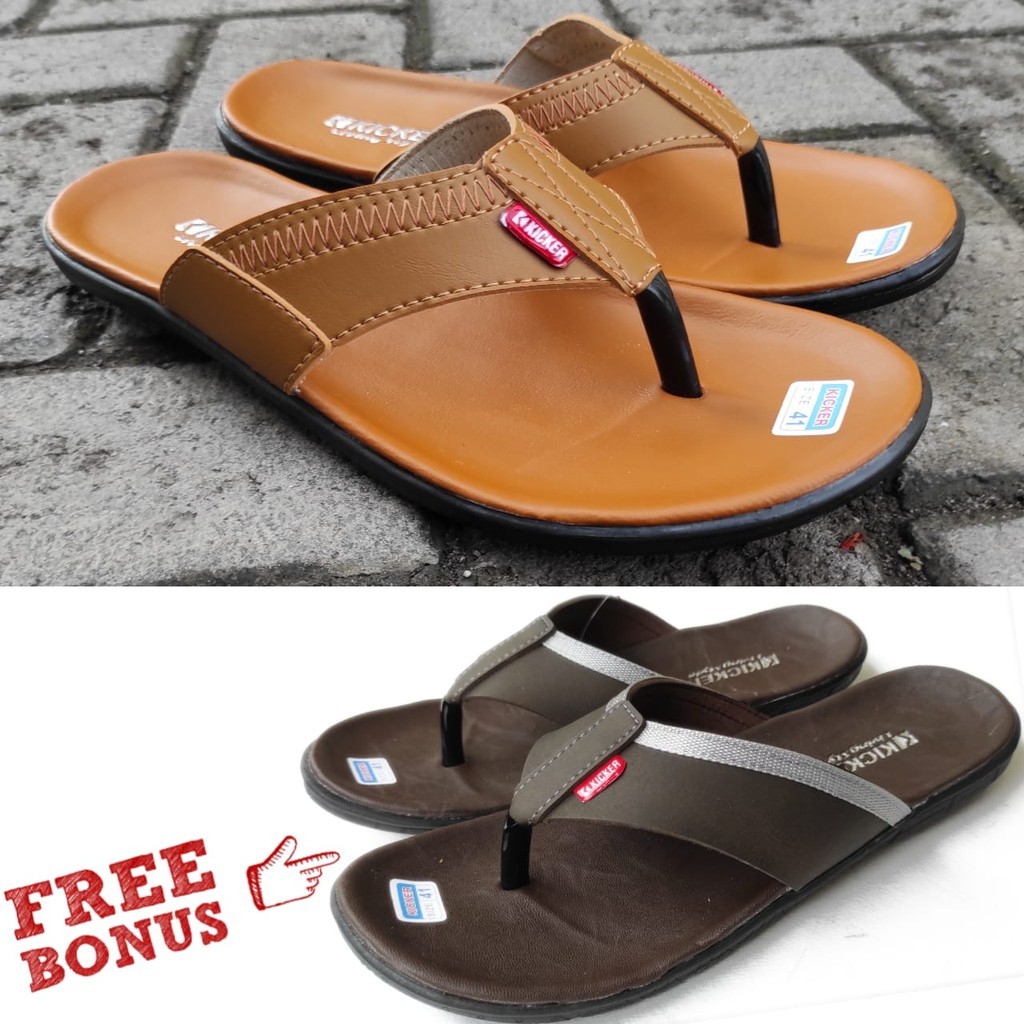 Sandal Pria Sandal Jepit Sandal Kulit Sandal Import Sandal Slop Sandal Murah Original Beli 1Gratis 1-05 TAN V01