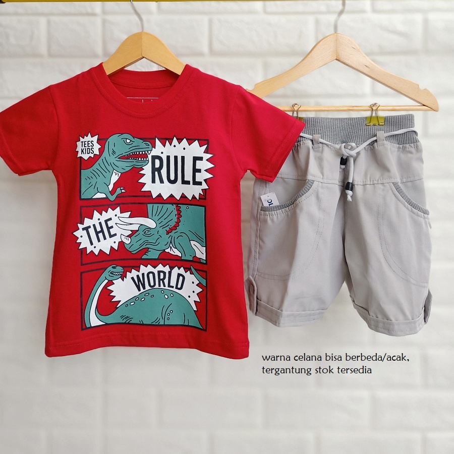 SETELAN KAOS ANAK COWOK DINO LC CELANA PENDEK 1 TAHUN - 9 TAHUN BAJU ANAK LAKI LAKI SETELAN-4