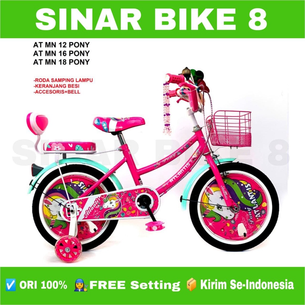Sepeda Anak Mini Ukuran 12 16 18 Inch ATLANTIS Edisi PONY Keranjang Besi