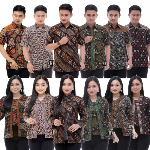 ATASAN BATIK WANITA COUPLE BLOUSE SARIMBIT BATIK MODERN KEMEJA BATIK PRIA LENGAN PENDEK M L XL XXL