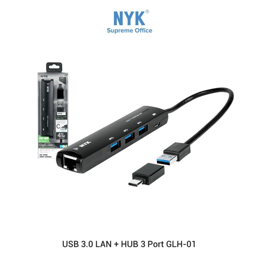 USB to LAN NYK GLH-01 + USB HUB 3 Port 3.0 with OTG Type C