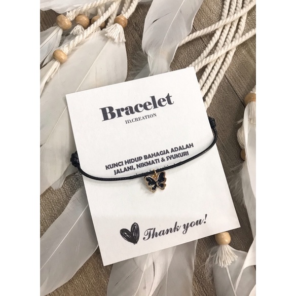 Gelang Kupu Kupu Korea Tali Korea 2mm Hitam Charm Enamel-Gelang Hitam