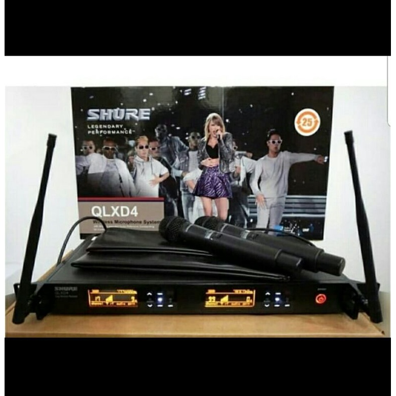 Mic Wireless Shure QLXD-4 Multi Channel Best Quality -- 2buah Mic Pegang/Handheld