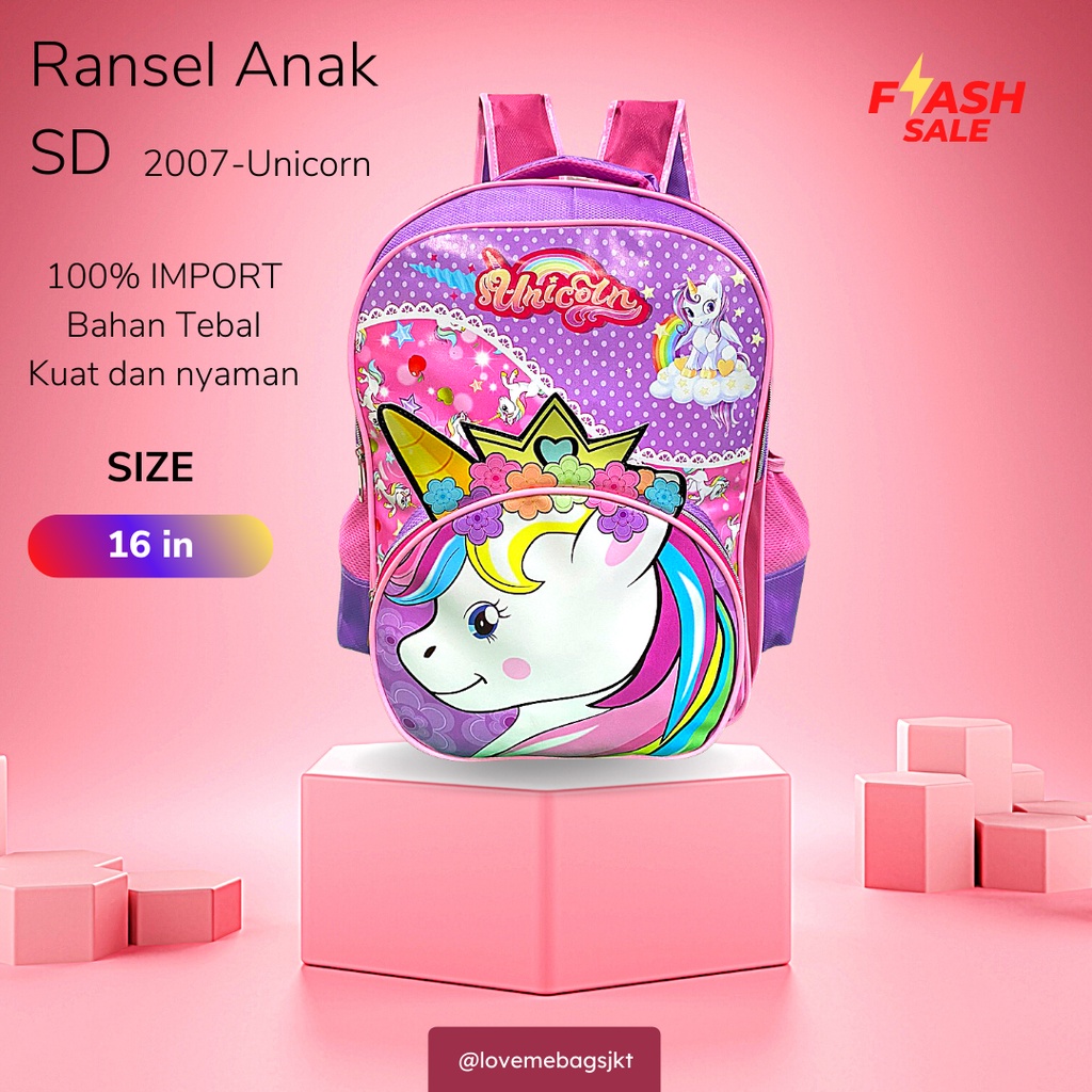 LMB Tas Anak Perempuan Sekolah Import SD Karakter Lucu Unicorn Mahkota Kualitas Premium Bahan Nilon Tebal