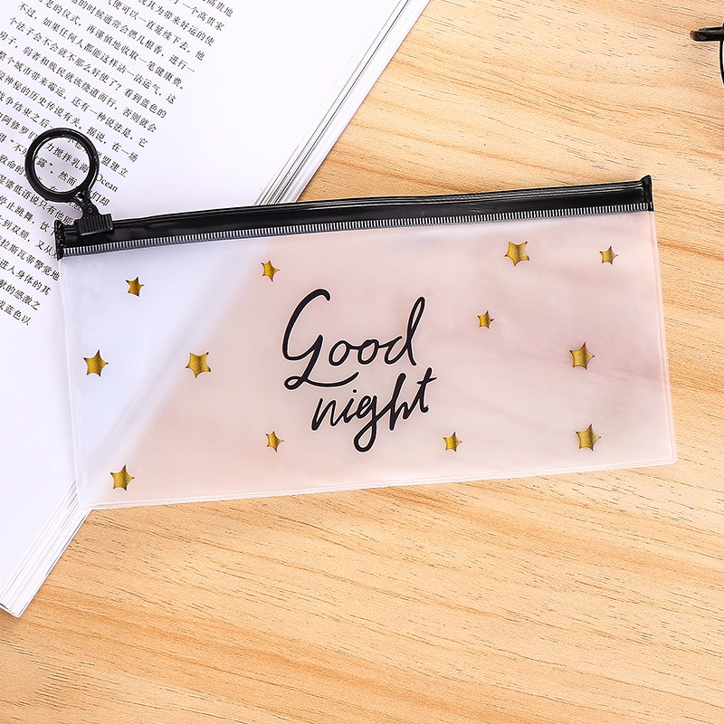 Tempat Pensil Pulpen Transparan Ziplock Karakter Serbaguna Alat tulis make up-BINTANG