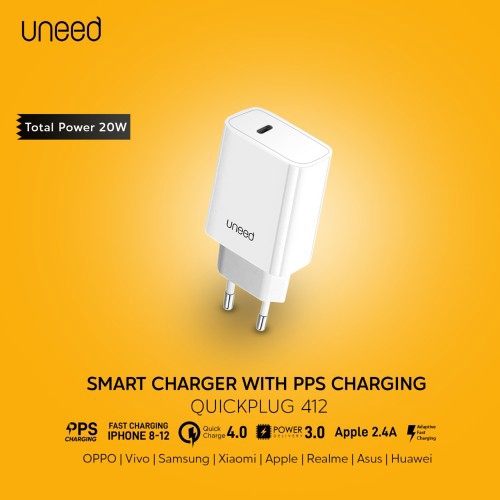 UNEED Quick Charger 20W iphone 12 QC 3.0 4.0 PD 3.0 AFC PPS - UCH412
