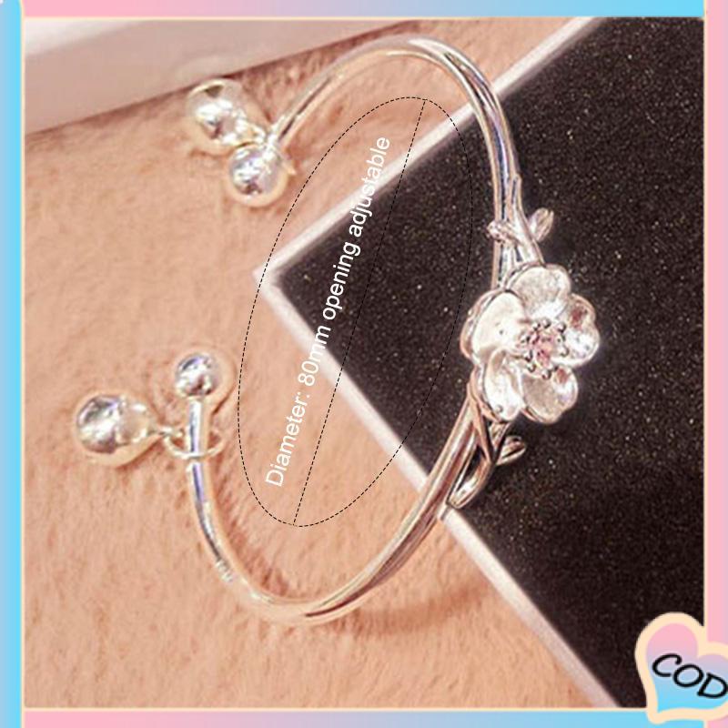 COD❤️ Pelajar Wanita Sederhana Pacar Pasangan Bell Gelang Hadiah Ulang Tahun Bunga Cherry Blossom-A.one