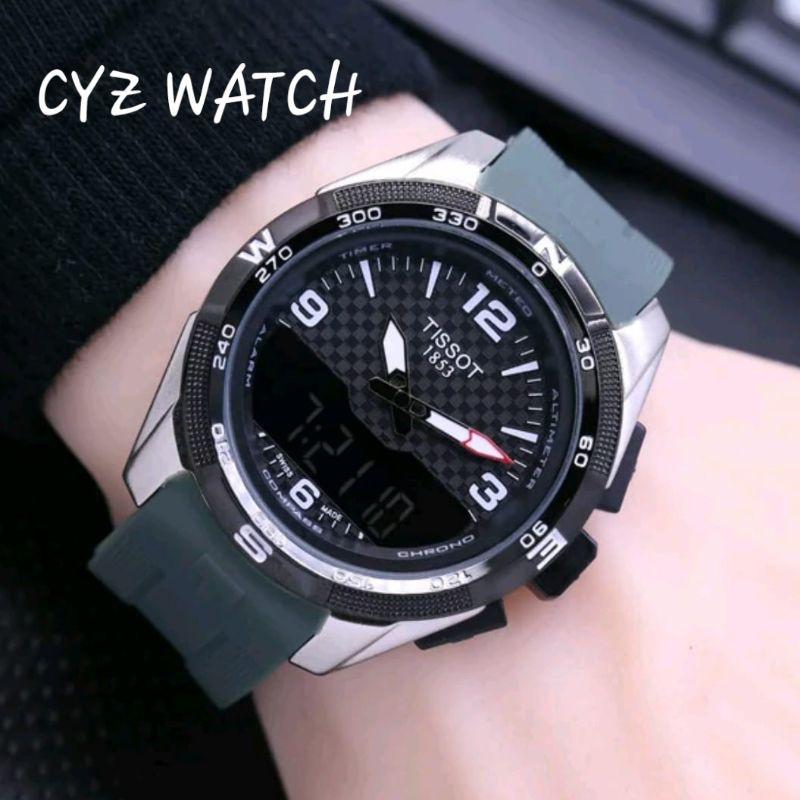 Jam Tangan Pria Elegan Exclusive TIS SOT MASTER RUBBER Dual Time Premium Watch Green