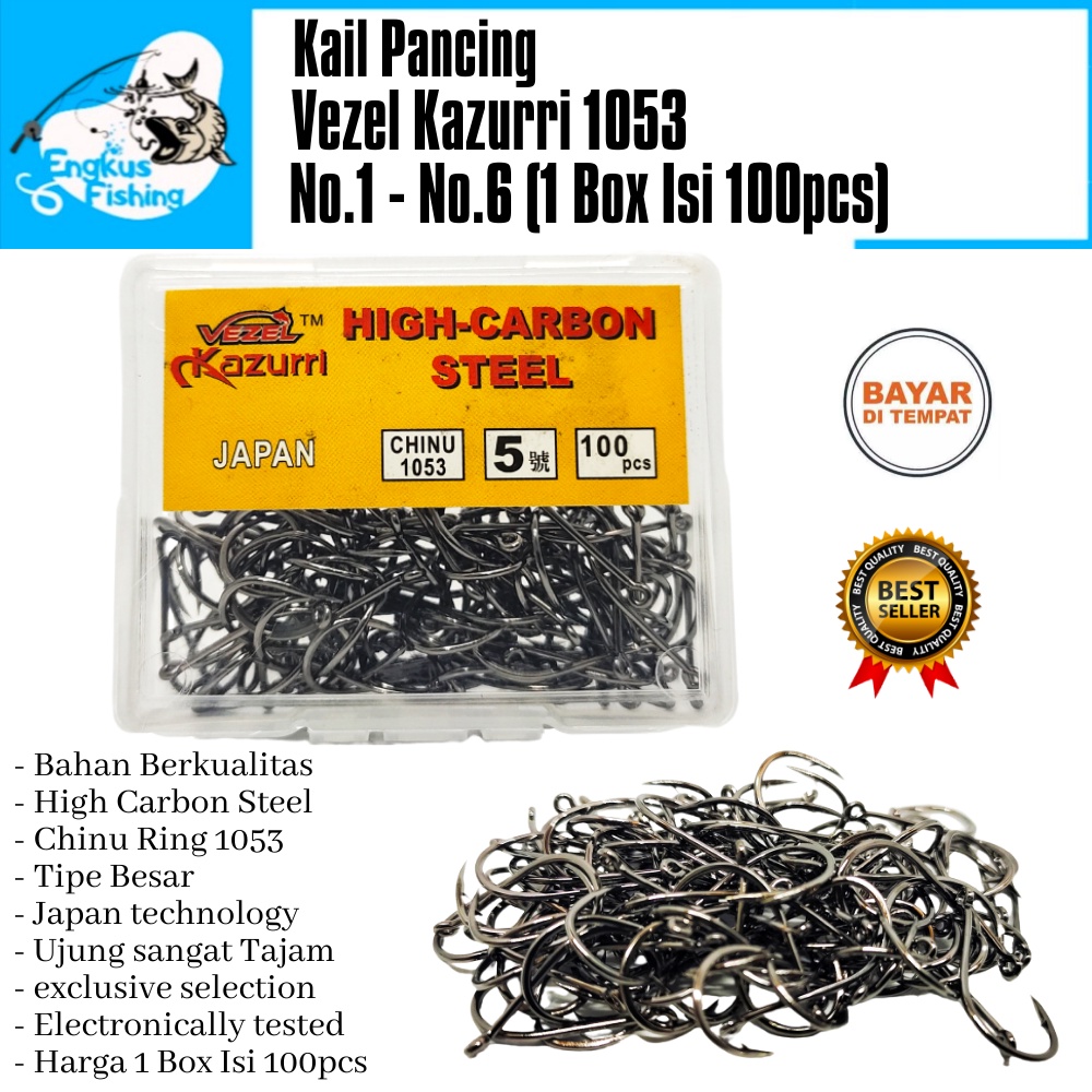 Kail Pancing Vezel Kazurri Chinu Ring 1053 / 1054 Isi 100pcs/Box (No.1-15) High Carbon Steel - Engkus Fishing