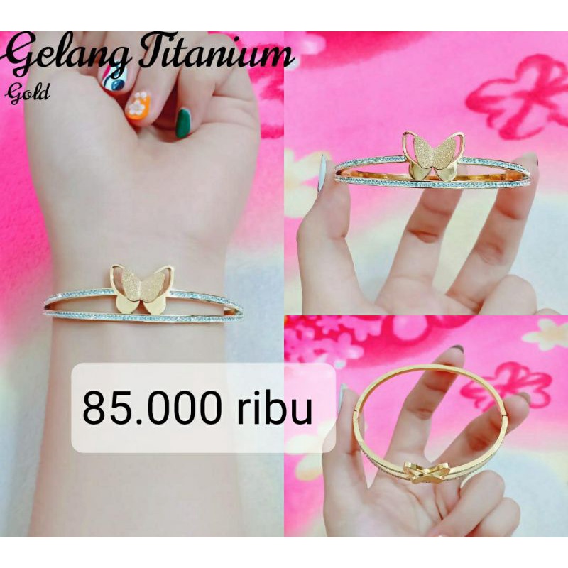 gelang titanium asli warna mas