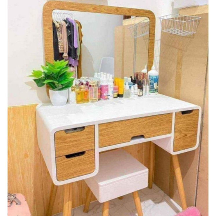 meja rias anak perempuan kayu jati orange