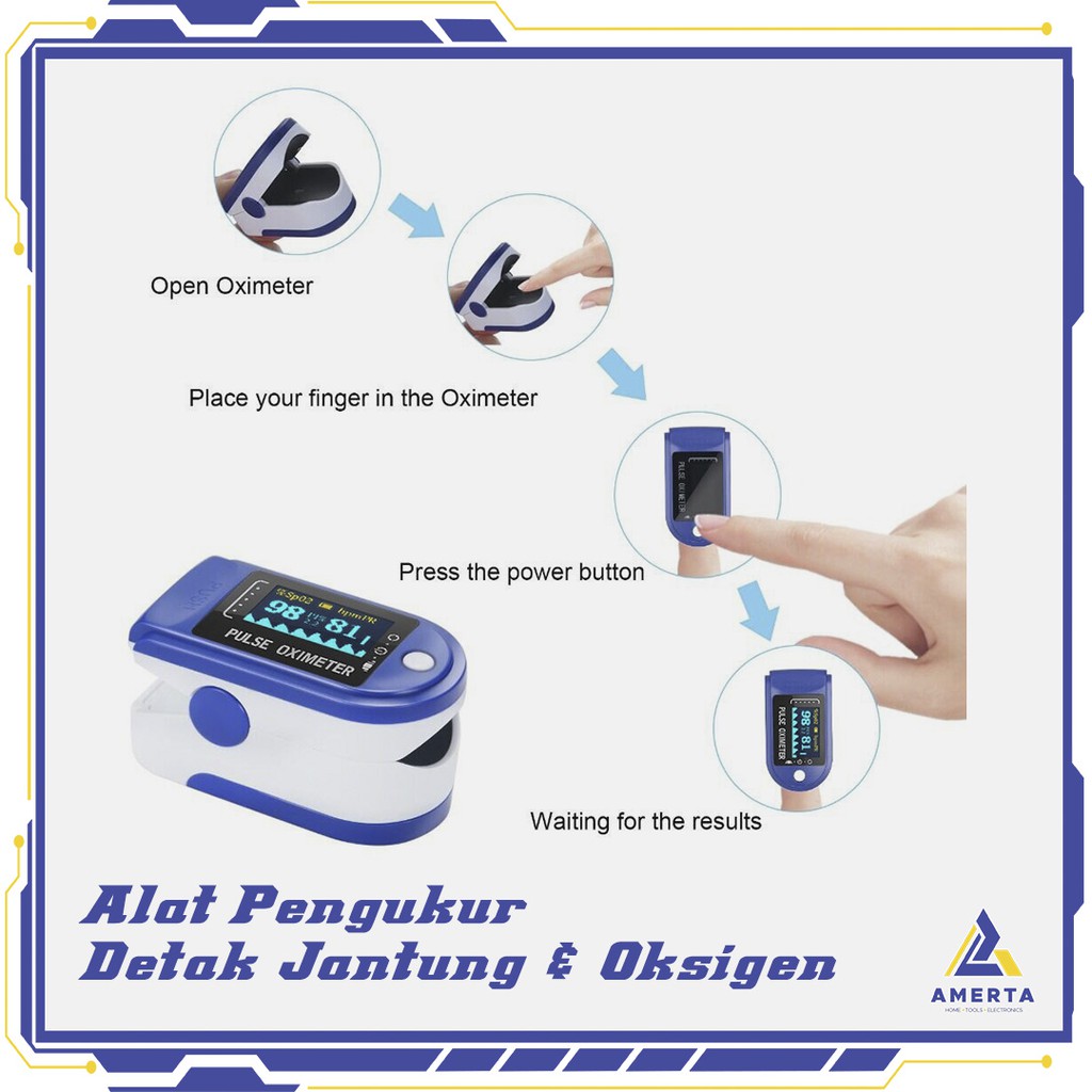 Alat Pengukur Detak Jantung Kadar Oksigen Fingertip Pulse Oximeter ABCMASK  WhiteBlue