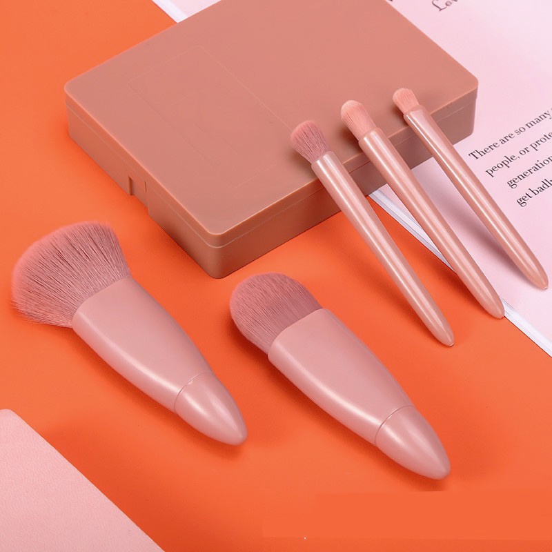 Set Brush Makeup Mini 5 In 1 Multifungsi Dengan Case Untuk Travel