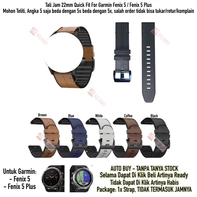 Tali Jam 22mm Quick Fit Watch Strap Garmin Fenix 5 / 5 Plus - Hybrid Leather