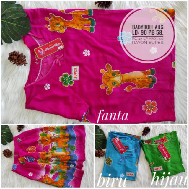 Babydoll Piyama Setelan ABG/Anak/Remaja Kencana Ungu motif Giraffe
