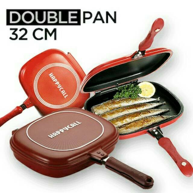 Double pan Happycall/Panggangan teflon dua sisi/Pemanggang + Penggorengan Serbaguna Anti Lengket/ GR
