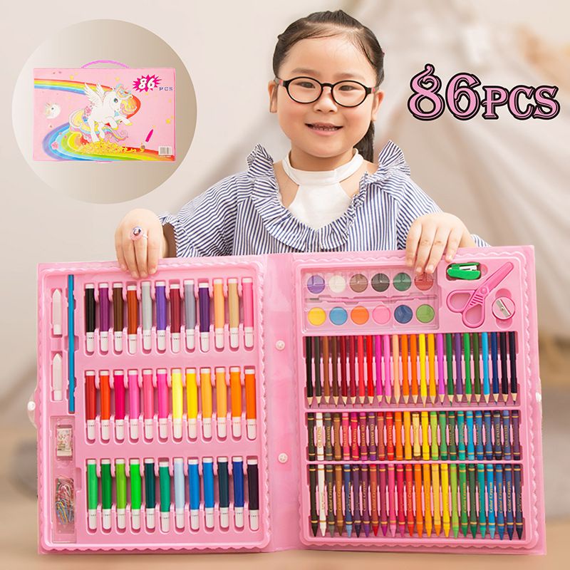 Stationary Set isi 86 pcs Pensil Crayon Warna Cat Air / Perlengkapan Sekolah Menggambar Anak / Alat Warna-5