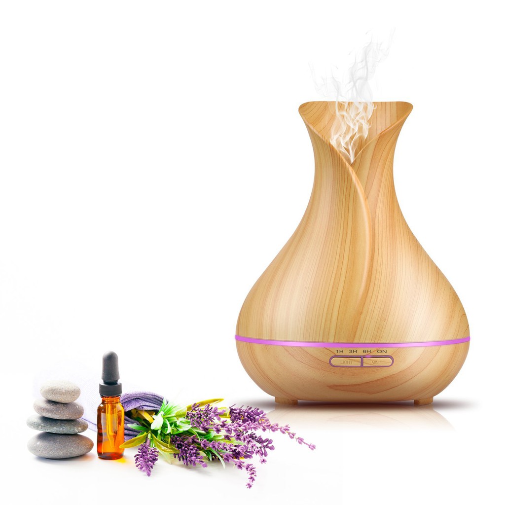 H12 - Wooden Tulip Vase Essential Oil Aroma Diffuser Ultrasonic Humidifier LED 7 Color - 400ml