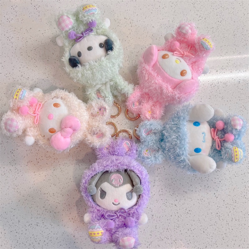 Sanrioed Cartoon Easter Kuromi MyMelody Kt Cat Cinnamoroll Cosplay Rabbit Stuffed Plush Doll Anime Kawaii Plushie Toys Kids Gift