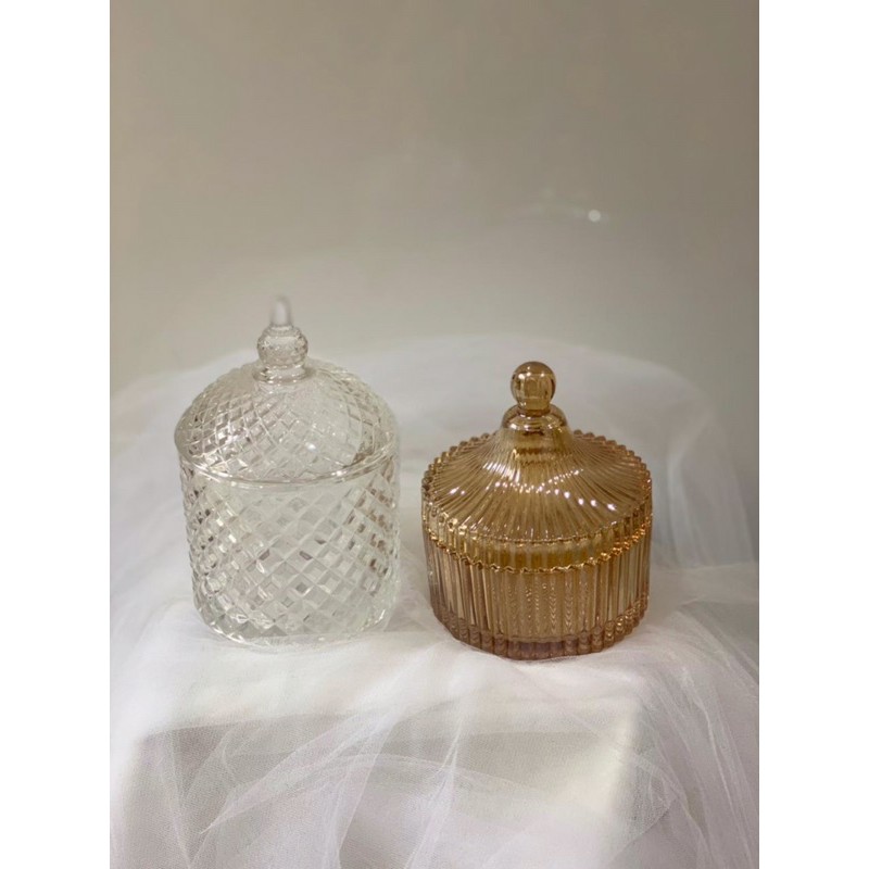 Toples Kaca Gold 340 ML / Toples Kue/ Toples Meja (Antik/unik/murah/kaca/mewah)