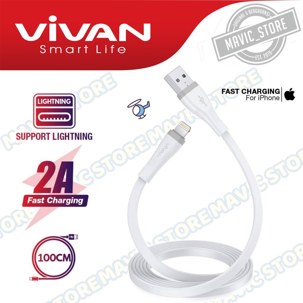 VIVAN SL100S Kabel Data Lightning Fast Charging For Iphone 2A 1M  - Garansi Resmi 1 Tahun