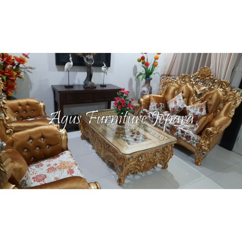 SOFA TAMU MEWAH 211 JATI GOLD SET (sofa mewah sofa tamu sofa ukir)