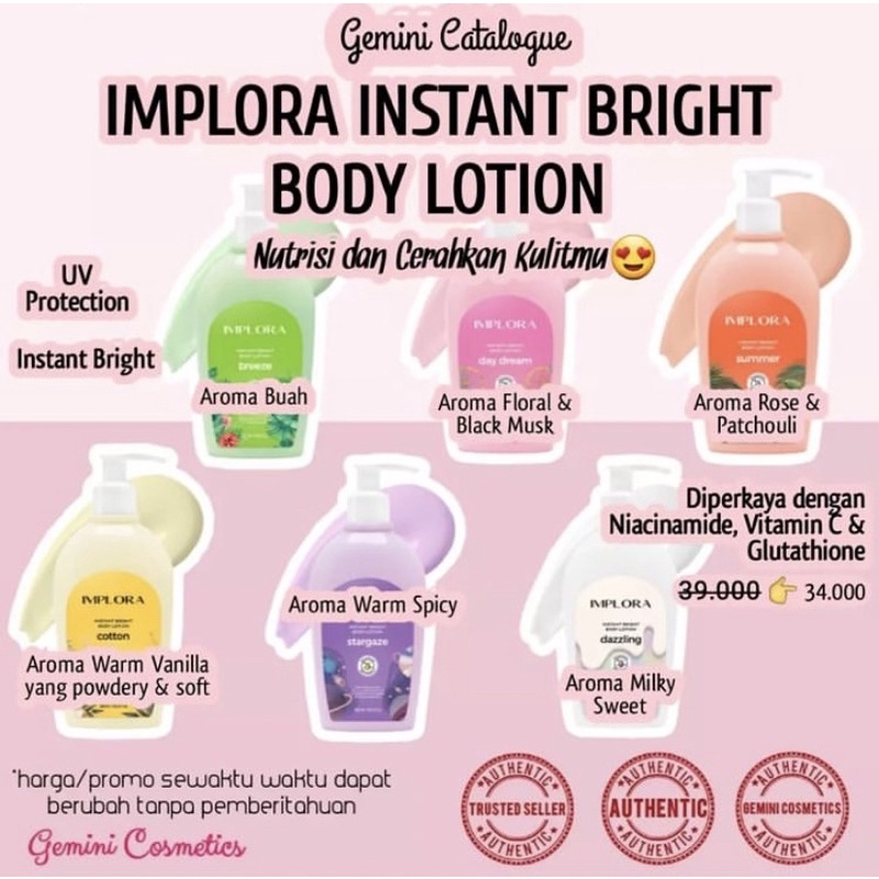 LOTION PEMUTIH BODY LOTION IMPLORA/IMPLORA INSTANT BRIGHT BODY LOTION