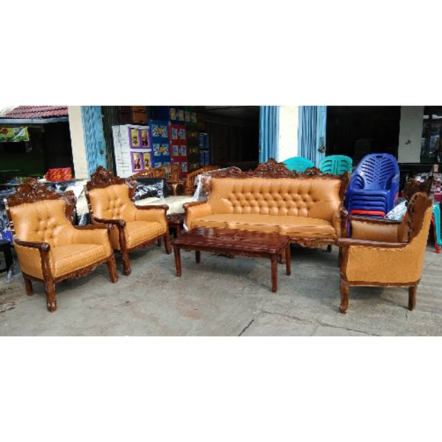 Jual Sofa tamu kayu jati jepara semi kulit oscar Shopee Indonesia