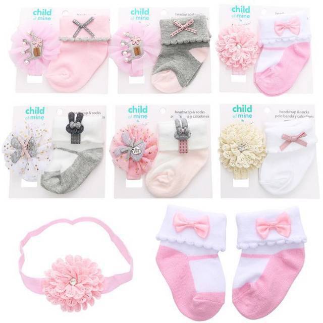 SET Kaos Kaki Pita + Bandana Bunga Baby (0-12) 35k