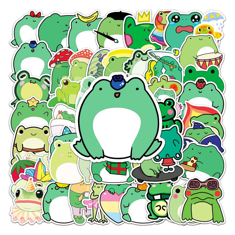 QUINTON 50Pcs Frog Graffiti Stickers Label Animel Stickers Frog Stickers Laptop Mini Frog School Office Supplies Cartoon Decoration Diary Decals