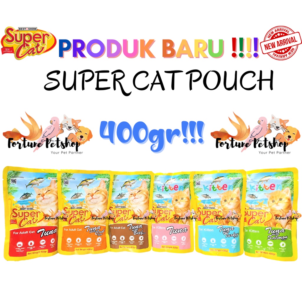 Super Cat Pouch 400gr Makanan Basah untuk Kucing Supercat Sachet 400 gram