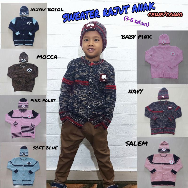 sweater rajut anak laki-laki/ rajut anak perempuan/usia 3-6 tahun/jaket anak/1 kg muat 5 pcs