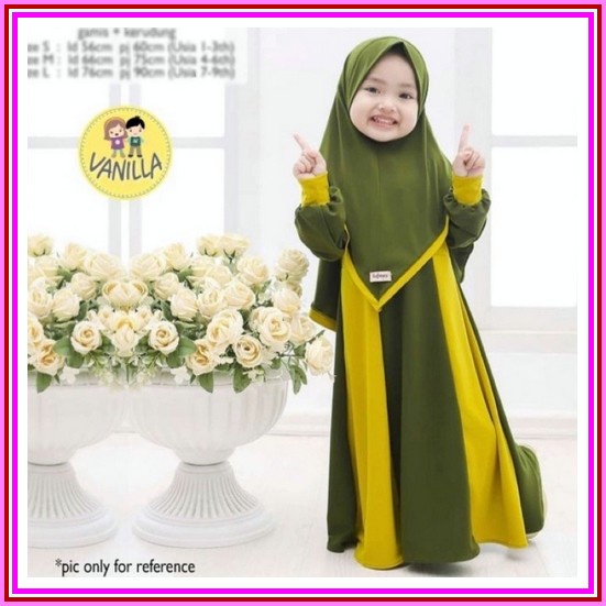(Promo Lebaran) Gamis Anak Perempuan Motif Bordir Bunga Bahan Katun Poplin Premium Syari Bergo Momo 