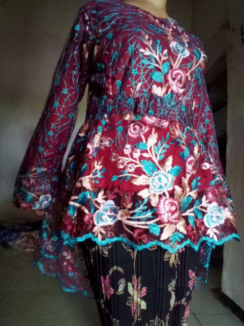 Realpict Stelan Kebaya Ica Bunga Fullpuring Aplikasi Bordir