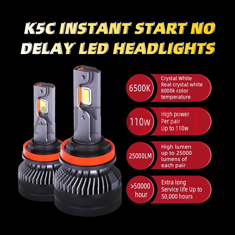 K5C 110W H7 H4 Lampu Led Tabung Tembaga Ganda Lampu Led Untuk Mobil H11 HB3 9005 HB4 9006 9012 Canbus Led Headlight Bulb