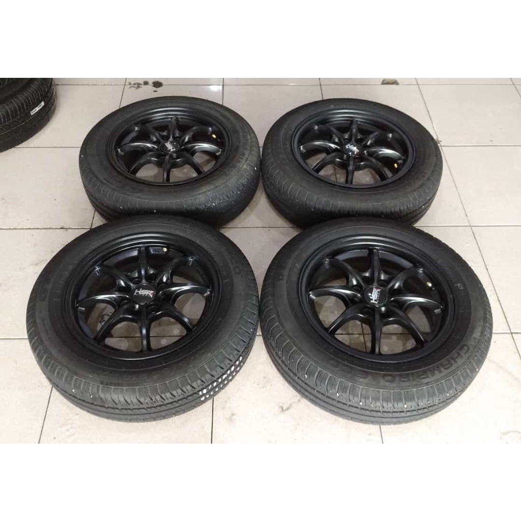 Velg Mobil Bekas SADAU HSR Ring 14X5,5 Hole 4X100 4X114,3 BLACK + Ban GT-radial 175 65 R14 Cocok Mobil Ayla Agya Sigra Karimun Etios Sirion Brio Vios Calya Jazz Avanza Swift Dll