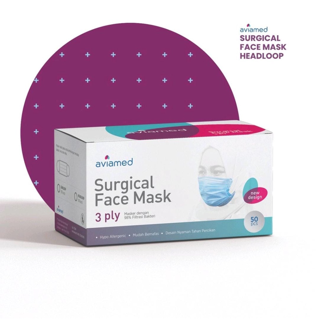Aviamed Masker Hijab Medis 3ply Headloop Surgical Mask 50 Pcs