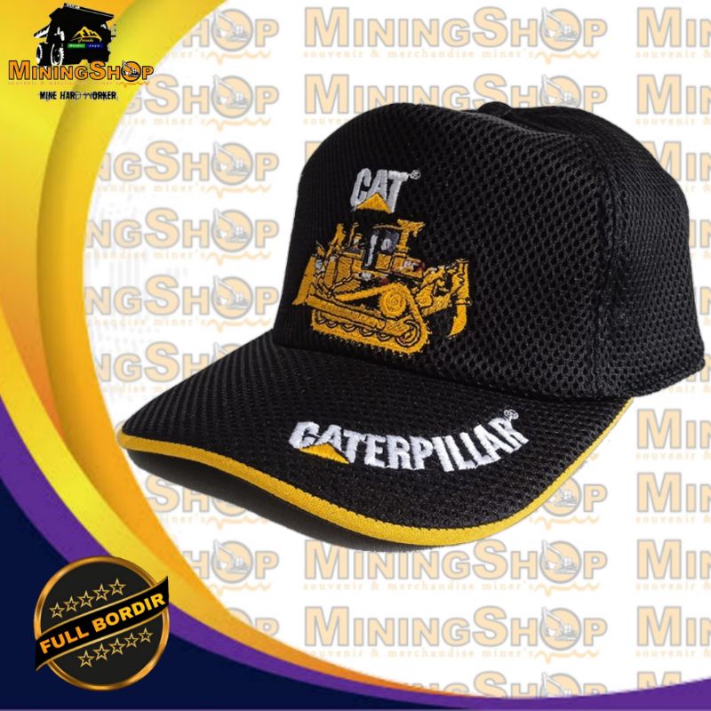 topi hitam bordir double mess jaring CAT DOZER 1