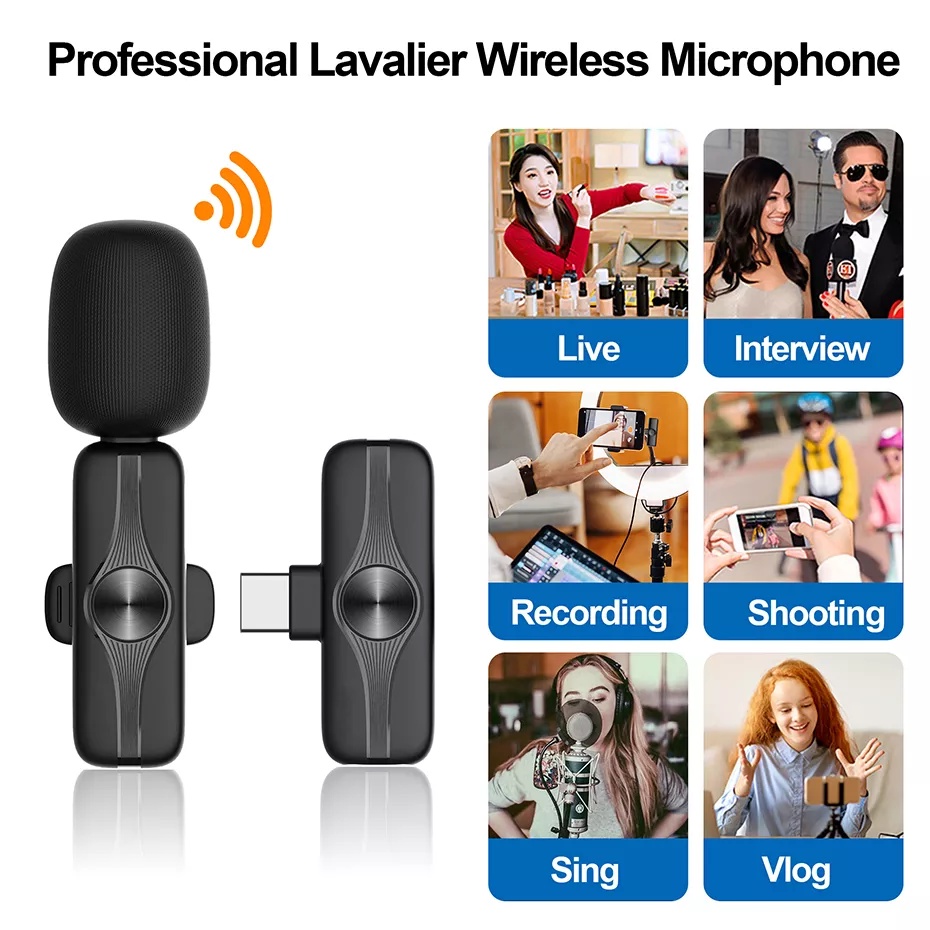 Topspot 2.4G Wireless Lavalie Mic Portabel Lavalier microphone untuk Live Stream Perekaman Video Mikrofon untuk Ponsel Mode Ganda Pembatalan Kebisingan Cerdas