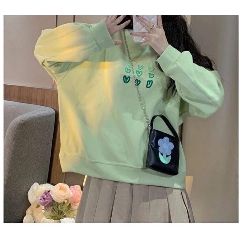 GJ21 - LOVE AND LOVE BORDIR OVERSIZE SWEATER - SWEATER OVERSIZE BAHAN FLEECE