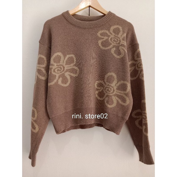 SWEATER RAJUT KOREA MOTIF BUNGA BRAND ORI / atasan rajut wanita