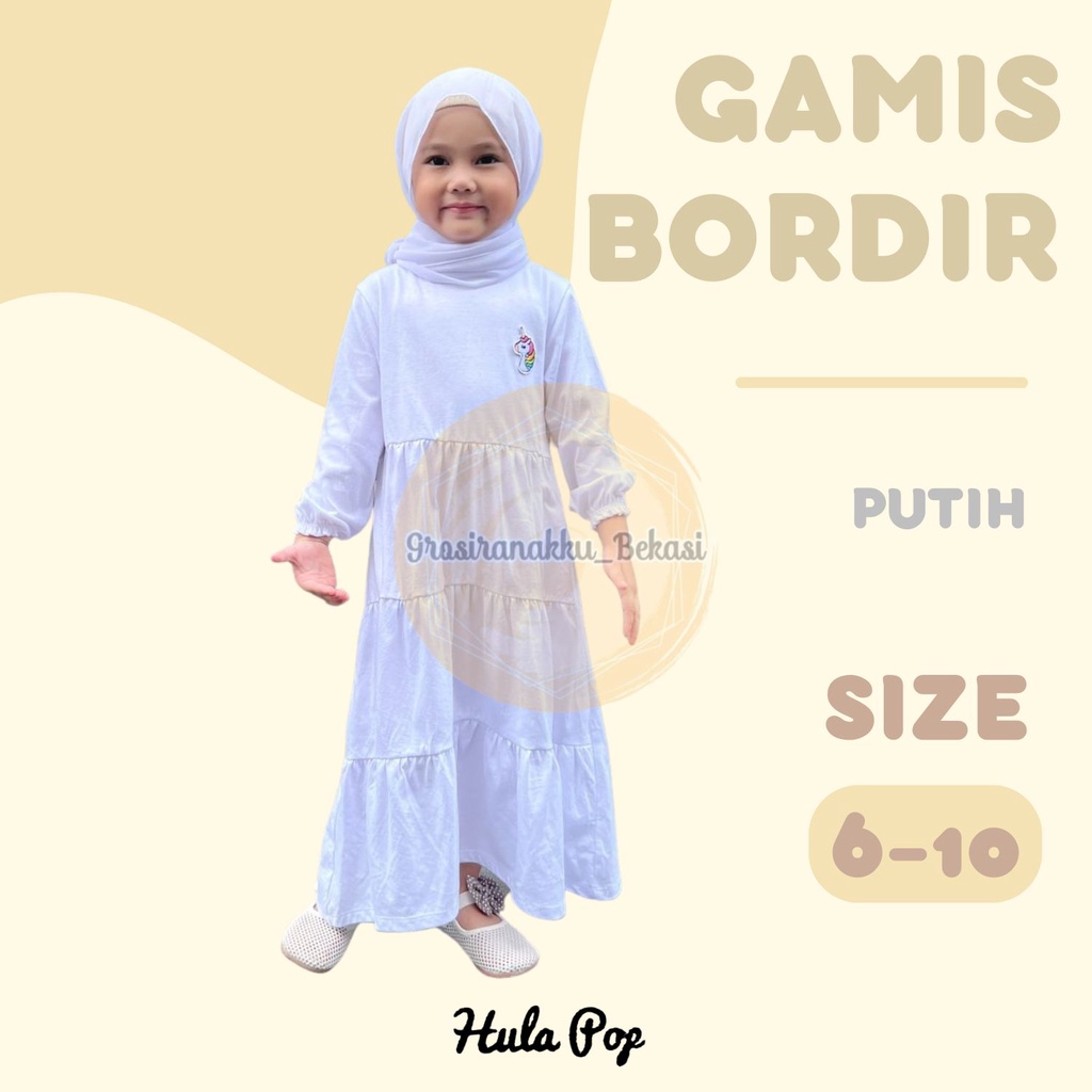 Gamis Putih Manasik Haji Anak Hullapop Size 6-10T