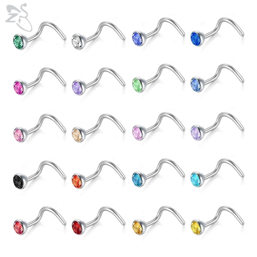 20pcs / Lot Cincin Tindik Hidung Bahan Stainless Steel Kristal Warna-Warni 20g