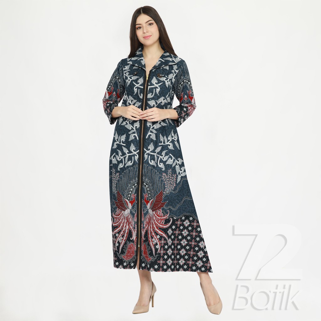 ALONSO GAMIS BATIK PREMIUM FULL TRIKOT LONG DRESS NAVY BIRU DONGKER KATUN PRIMISSIMA 725117 CAP 72