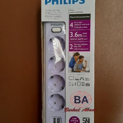 Colokan Listrik 4 lubang 2 USB Port Philips Master Switch