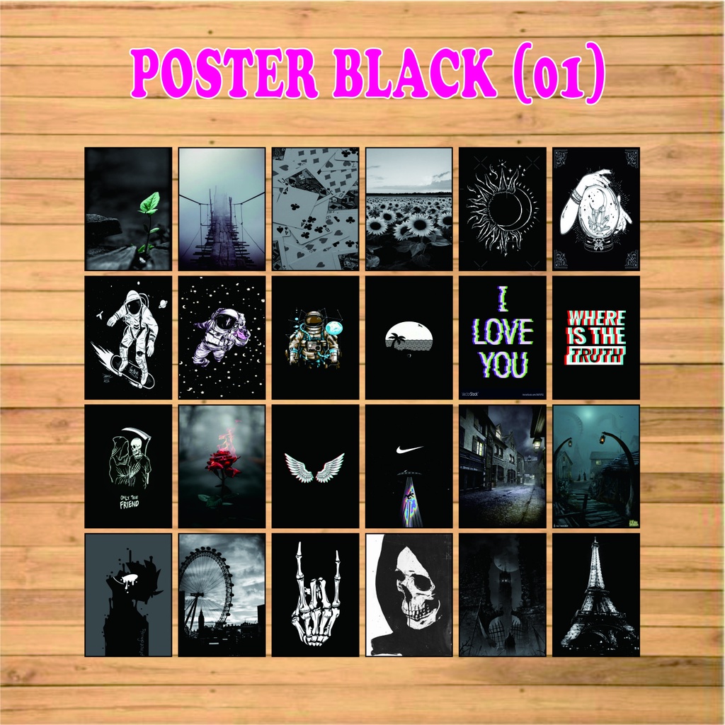 Poster dinding Aesthetic |Poster kamar|Dekorasi kamar| (isi 24) Poster BLACK