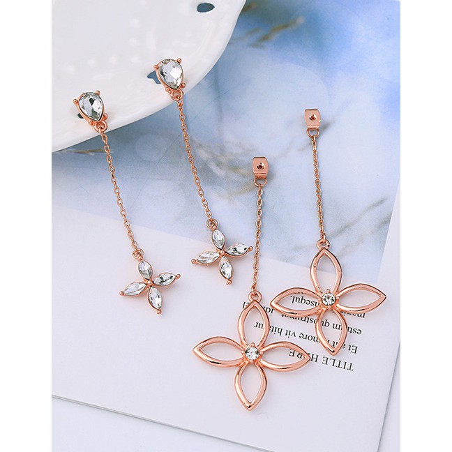 LRC Anting Tusuk Fashion Rose Gold S925 Sterling Silver Alloy Diamond Flower Earrings F80219