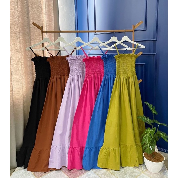 ❣️ SPECIAL PRICE ♡ PREMIUM ♡ ORIGINAL ! ZOELINE TANK CAMISOLE RUBBER LONG FLARE RUFFLE MAXI DRESS OVERALL OUTER ( HIJAB FRIENDLY )