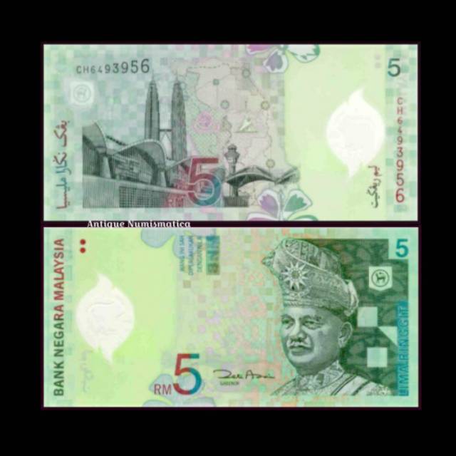 MALAYSIA 5 RINGGIT 2004 UNC GRESS POLYMER TUNKU ABDUL RAHMAN UANG MALAYSIA