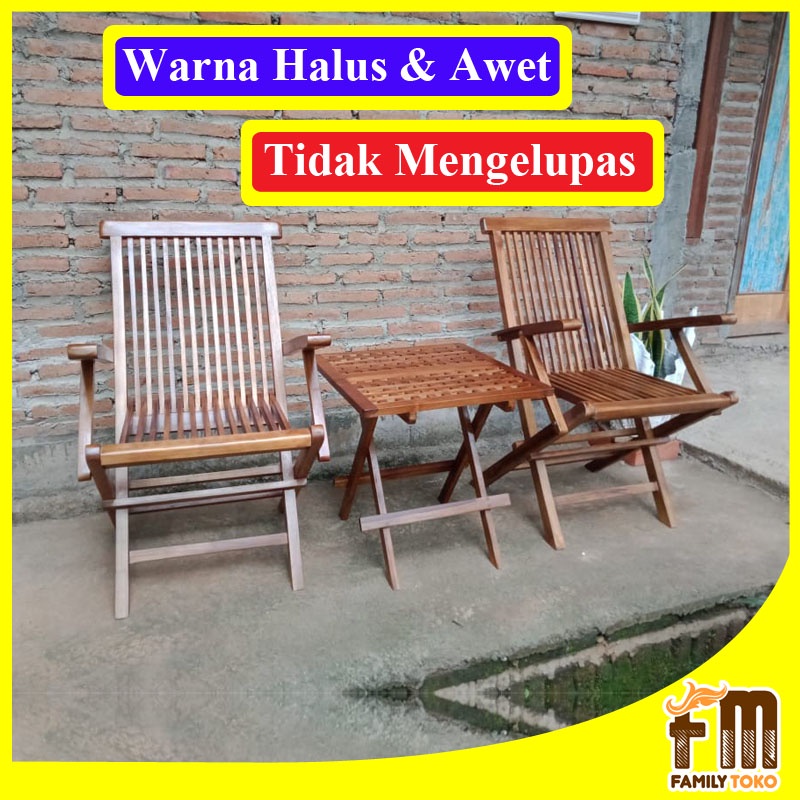 FM11 SET MEJA KURSI TERAS TAMU KOPI CAFE KECIL LIPAT KAYU JATI DENGAN SANDARAN TANGAN MINIMALIS